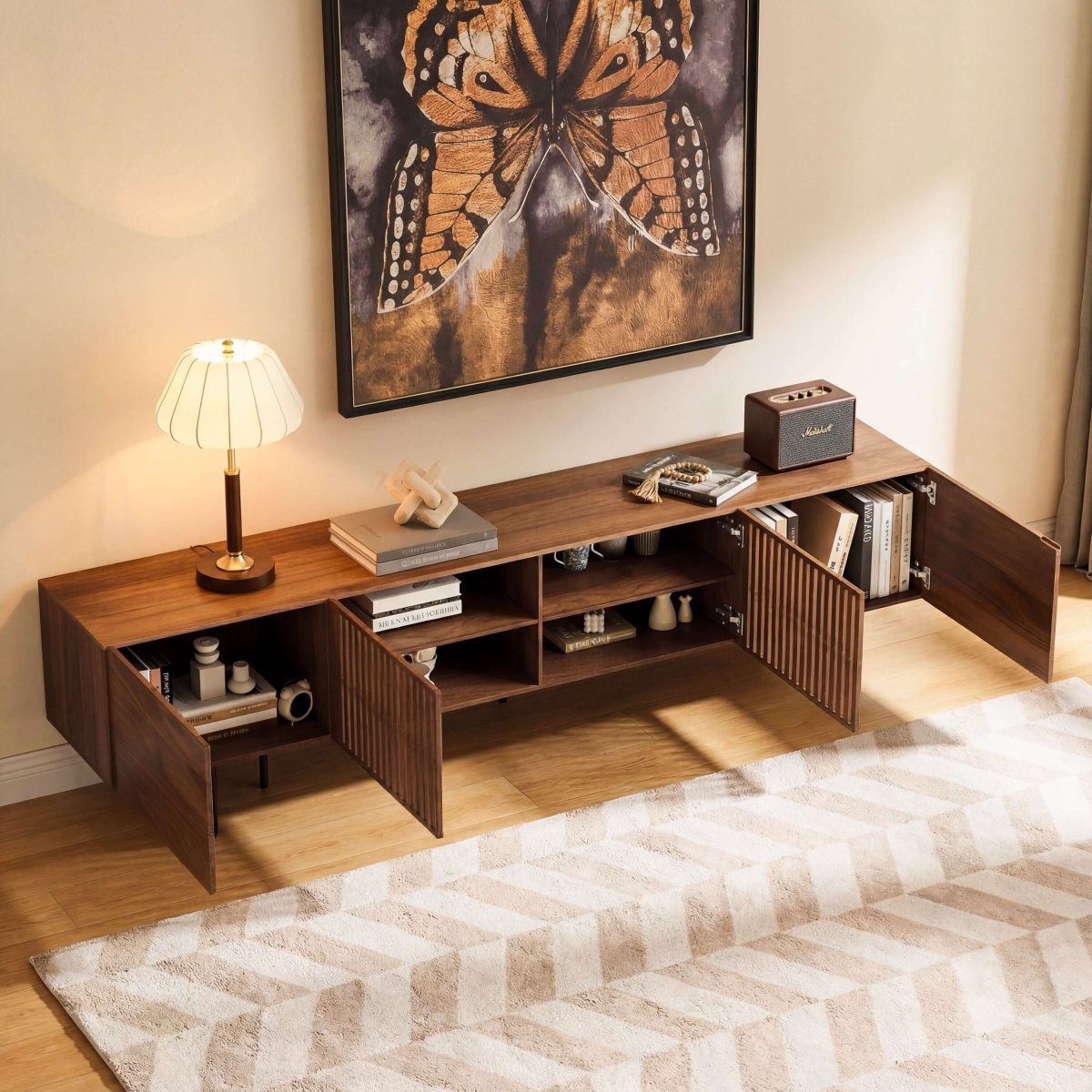 TV Stand T07 - FK - M001 Mid - Century Modern Cable Management 94.48" - FamiDear