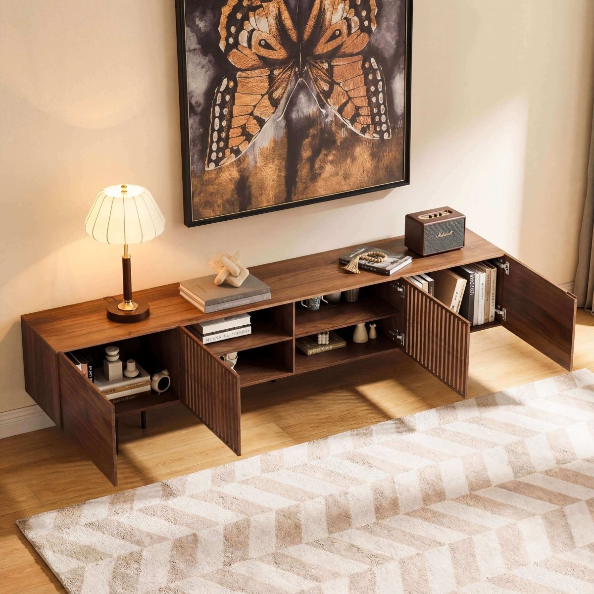 TV Stand T07 - FK - M001 Mid - Century Modern Cable Management 94.48" - FamiDear