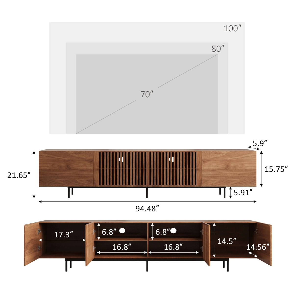 TV Stand T07 - FK - M001 Mid - Century Modern Cable Management 94.48" - FamiDear