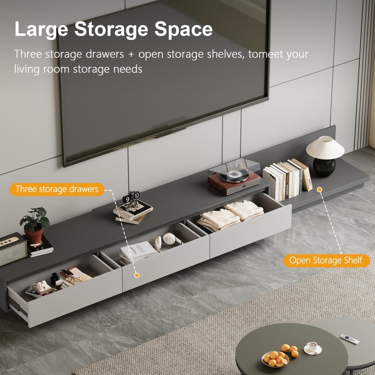 TV Stand T08 - FK - M001 Mid - Century Modern Cable Management Scalable Design 78.8" - 130" - FamiDear
