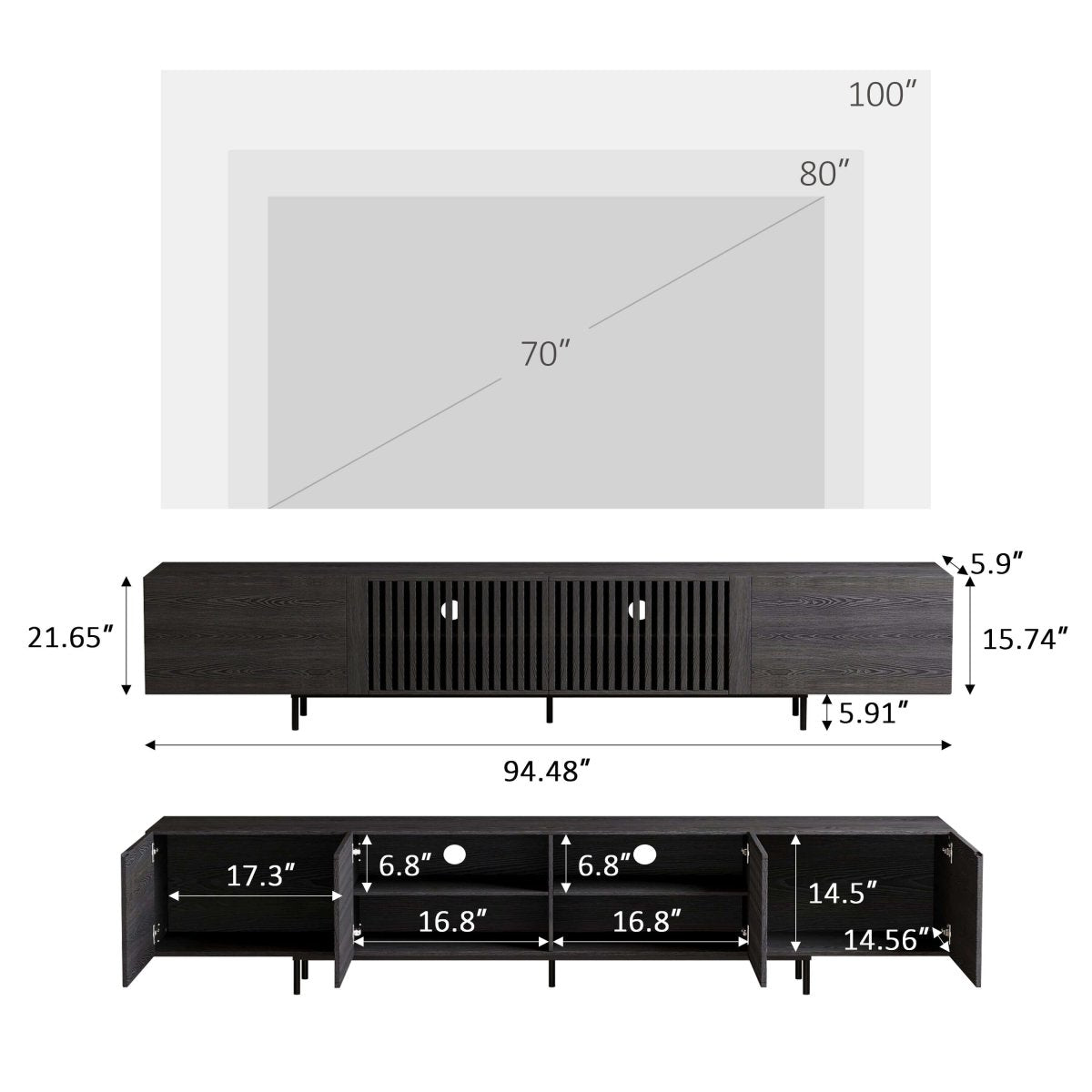 TV Stand T12 - FK - M001 Mid - Century Modern Cable Management 4 - Door 94.48" - FamiDear