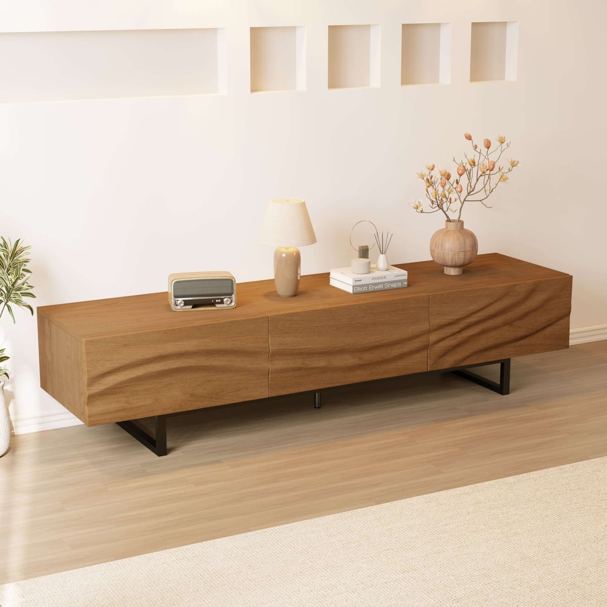 TV Stand T13 - FK - M001 Mid - Century Modern with 3 Drawers Cable Management 82.83" - FamiDear