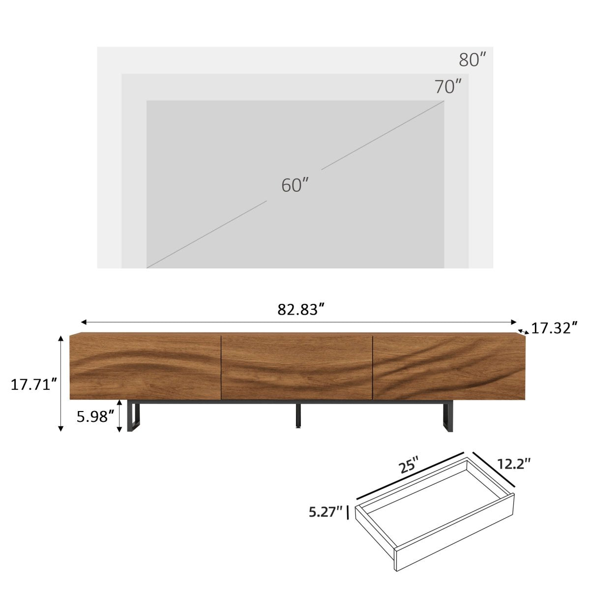 TV Stand T13 - FK - M001 Mid - Century Modern with 3 Drawers Cable Management 82.83" - FamiDear