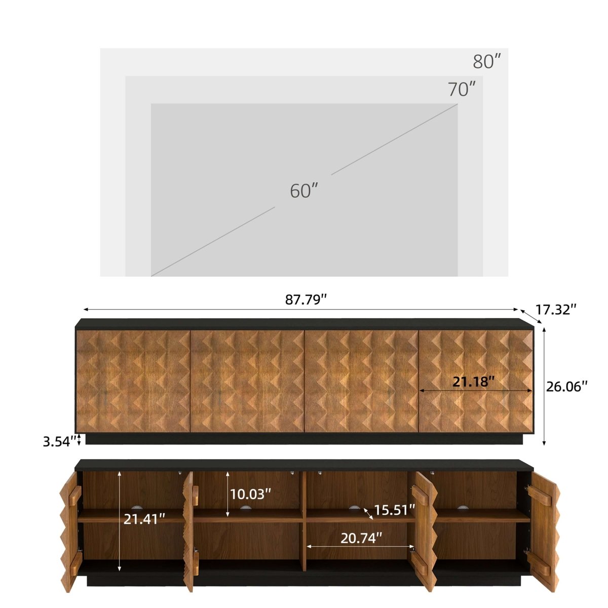 TV Stand T14 - FK - M001 Mid - Century Modern Cable Management 4 - Door 87.79" - FamiDear