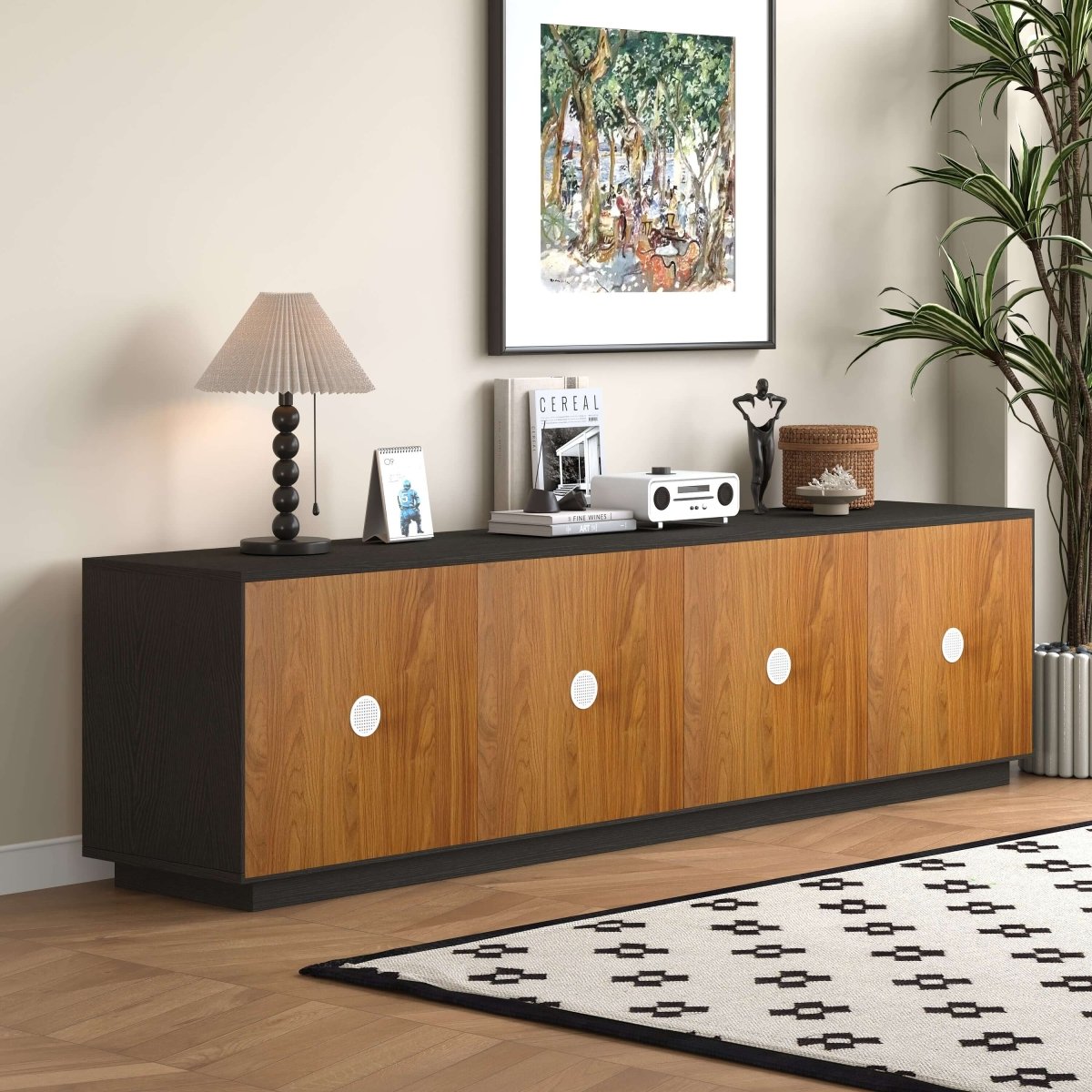 TV Stand T14 - FK - M001 Mid - Century Modern Cable Management 4 - Door 87.79" - FamiDear