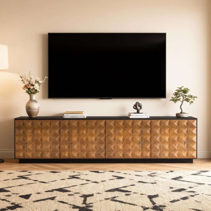 TV Stand T14 - FK - M001 Mid - Century Modern Cable Management 4 - Door 87.79" - FamiDear