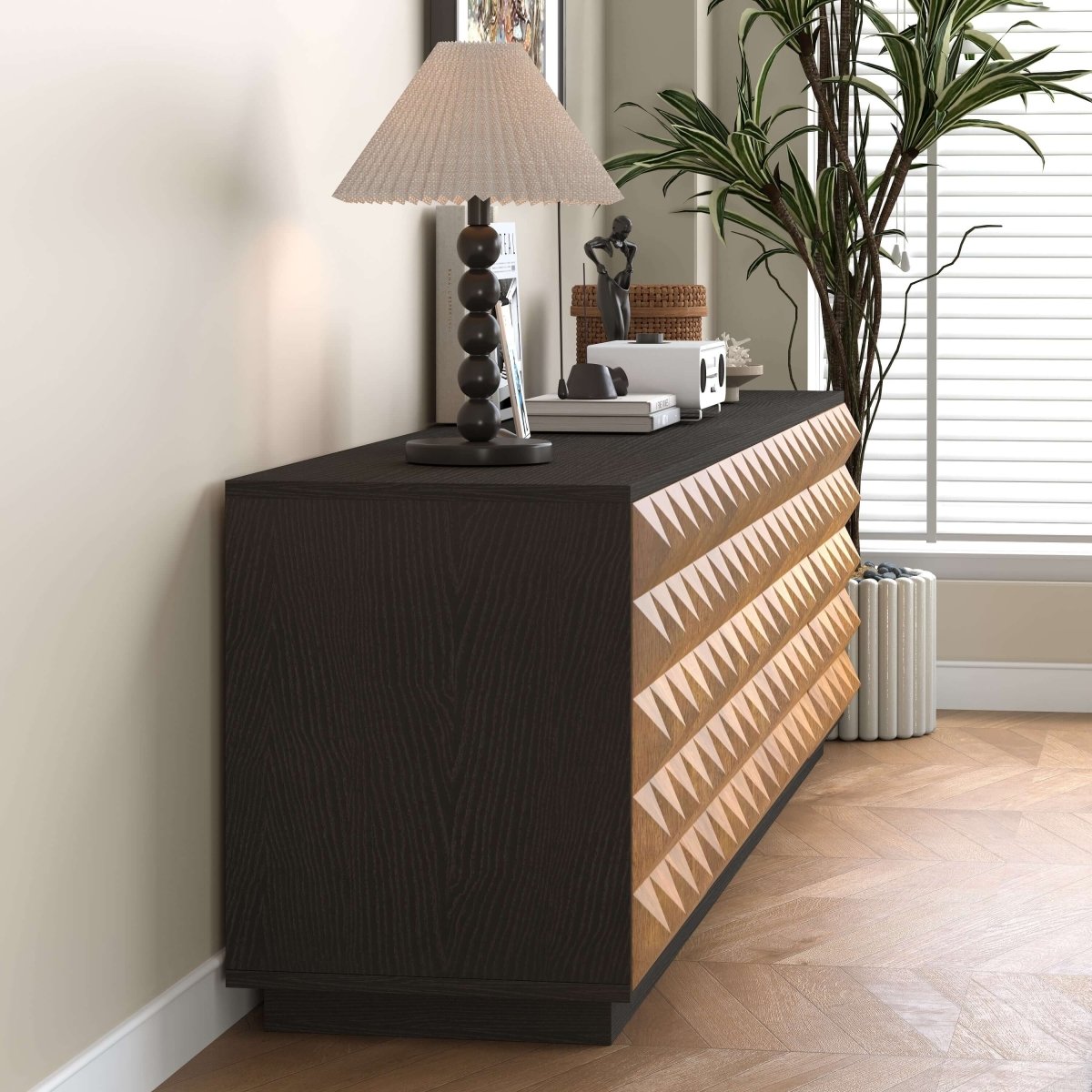 TV Stand T14 - FK - M001 Mid - Century Modern Cable Management 4 - Door 87.79" - FamiDear